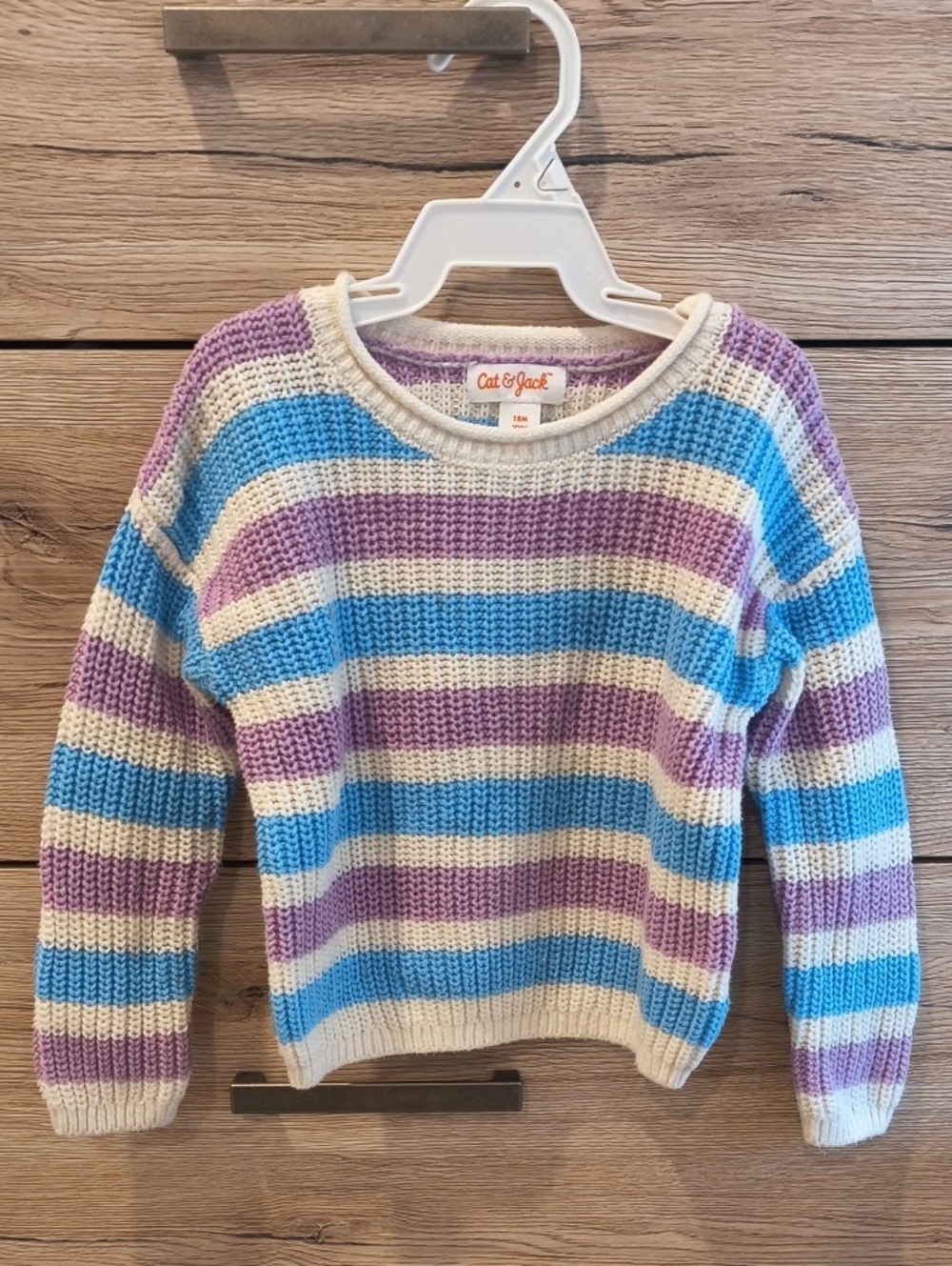 Cat & Jack Cream, Blue & Lavender Striped Crew Sweater